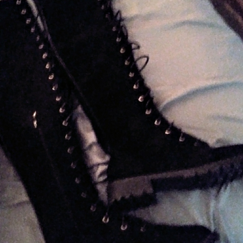 Thigh High Lace Up Black Boots